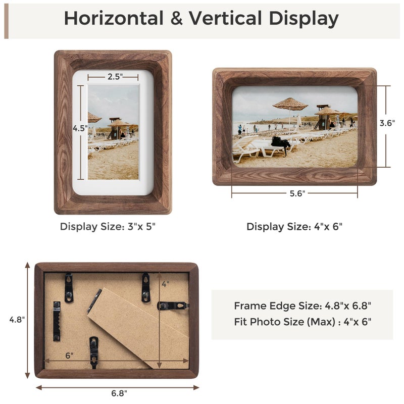 Heimlove 4x6 Picture Frames Natural Walnut,Original Wood Hand Make Crafted Photo Frame with Mat to 3 x 5 Graduation Picture Display,Family Picture,Wedding Picture Tabletop & Wall Decoration - Image 3
